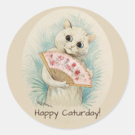 Sticker Rond Louis Wain Chat blanc avec ventilateur CC0388