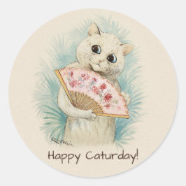 Sticker Rond Louis Wain Chat blanc avec ventilateur CC0707