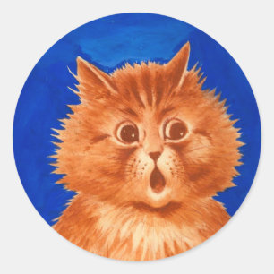 Sticker Rond Louis Wain Surpris Chat Orange