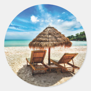 Sticker Rond Lounge on beach throw pillow
