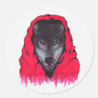 Sticker Rond Loup à cheval rouge (Stickers)