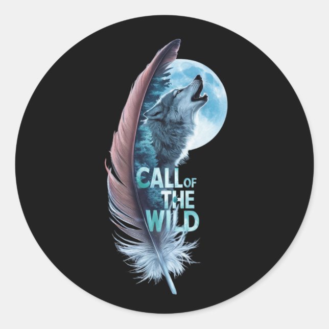 Sticker Rond Loup à son extrémité hurlant sur la lune (Devant)