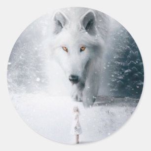 Sticker Rond Loup blanc géant