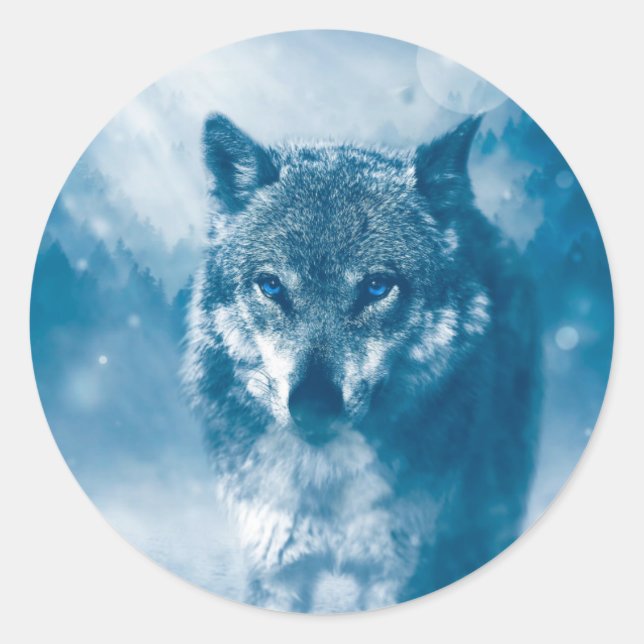 Sticker Rond Loup bleu (Devant)