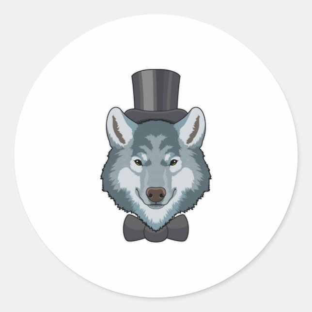 Sticker Rond Loup comme marié avec un nœud papillon (Devant)