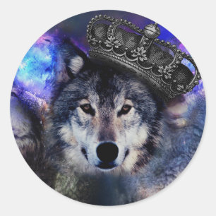 Sticker Rond Loup d'animal dans la couronne