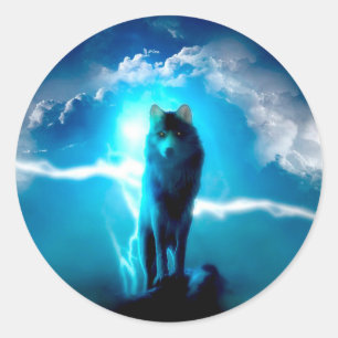 Sticker Rond Loup dans la tempête