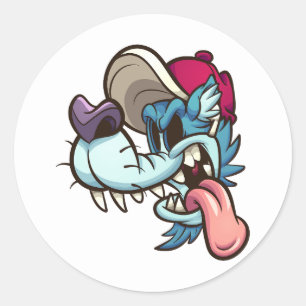 Sticker Rond loup de caricature bleu avec les yeux creux et le 