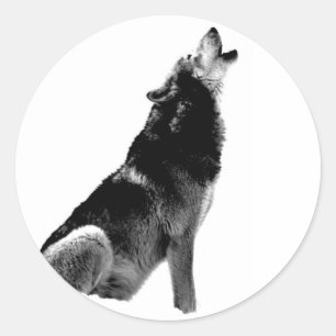 Sticker Rond Loup de Howling blanc noir
