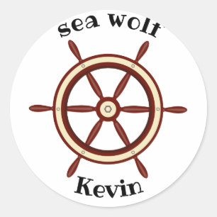Sticker Rond "LOUP de MER", volant, personnalisé
