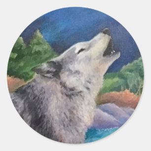 Sticker Rond Loup d'hurlement