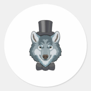 Sticker Rond Loup en marié avec nœud papillon