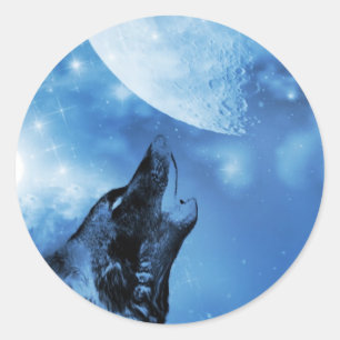 Sticker Rond Loup fantôme hurlant sur la lune