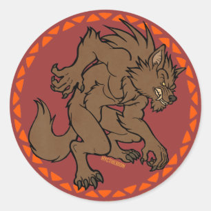 Sticker Rond Loup-garou Brown