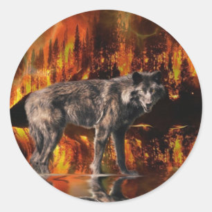 Sticker Rond Loup gris et survie en forêt Art de la faune
