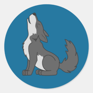 Sticker Rond Loup gris hurlant avec marques naturelles