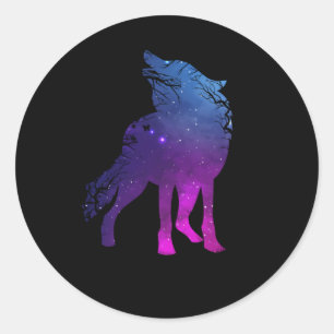 Sticker Rond Loup hurlant Silhouette Wolves Forêt Animal