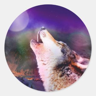 Sticker Rond Loup la nuit