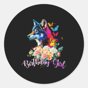 Sticker Rond Loup Mignon Avec Des Fleurs Pour Les Femmes De La 