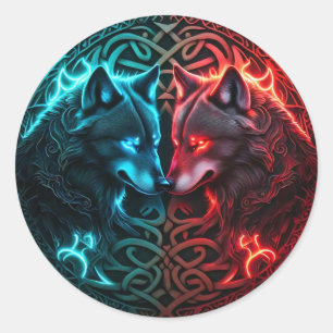 Sticker rond Loup rouge et bleu celtique
