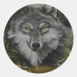 Sticker Rond Loup se mélangeant à la peinture fluviale