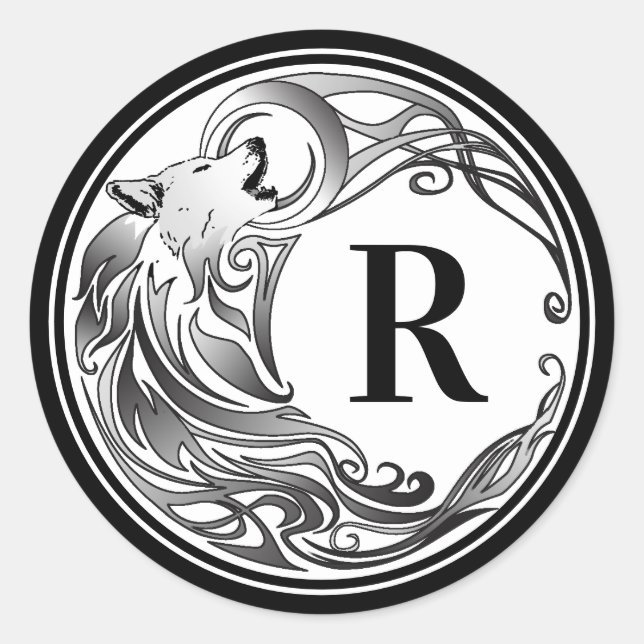 Sticker Rond Loup tribal - Monogramme ombragé (Devant)