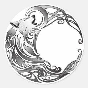 Sticker Rond Loup tribal - Ombragé