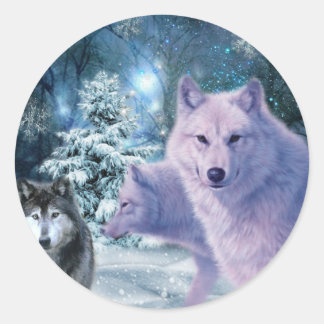 Sticker Rond Loups sauvages majestueux dans la forêt