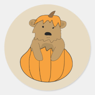Sticker Rond L'ours d'Halloween en automne Citrouille