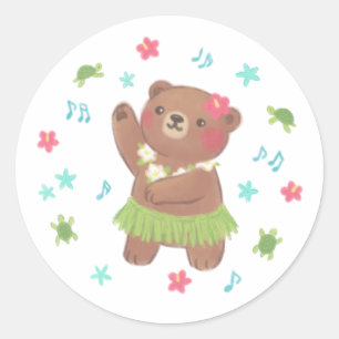 Sticker Rond L'ours en peluche à Hawaii Illustration