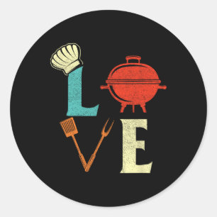 Sticker Rond Love Bbq Lover Pitmaster Grill Grill Barbecue