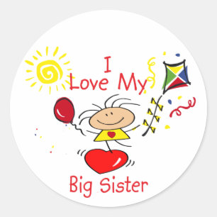 Sticker Rond Love Big Sister Stick Figure Girl