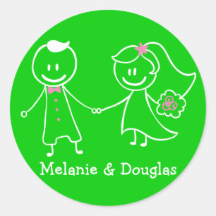 Sticker Rond Love Bride & Groom Green Mariage personnalisé