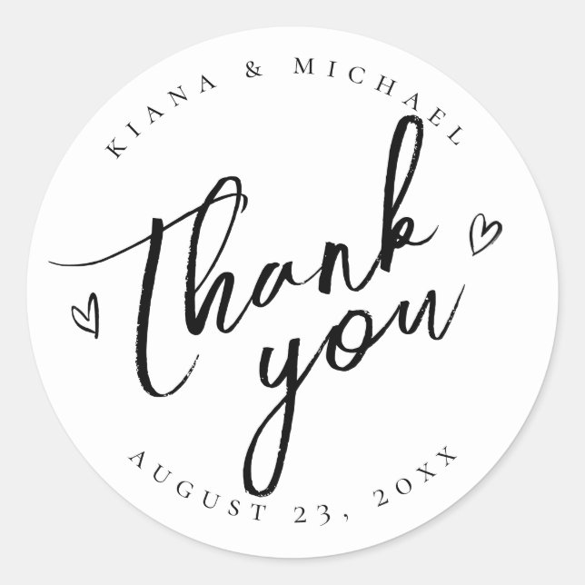 Sticker Rond Love Calligraphie Merci Coeurs Black ID940 (Devant)