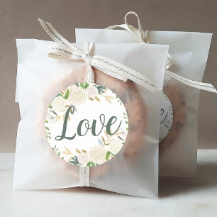 Sticker Rond Love Cream Gold Floral Mariage