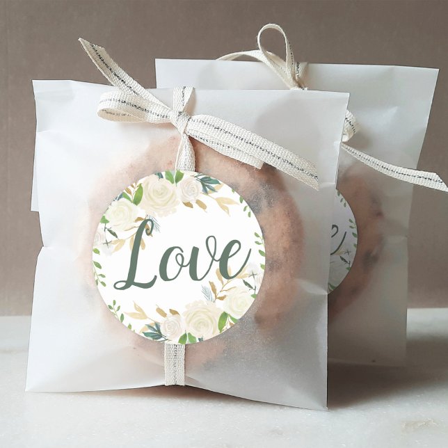 Sticker Rond Love Cream Gold Floral Mariage (Créateur téléchargé)