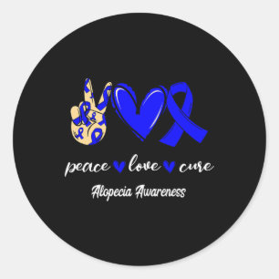 Sticker Rond Love Cure Alopecia Blue Ribbon Sensibilisation