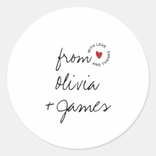 Sticker Rond Love et Remerciements Écriture Simple Cœur Mariage