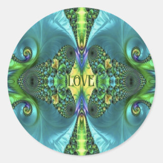 Sticker Rond Love Flowers Trippy Batik Art