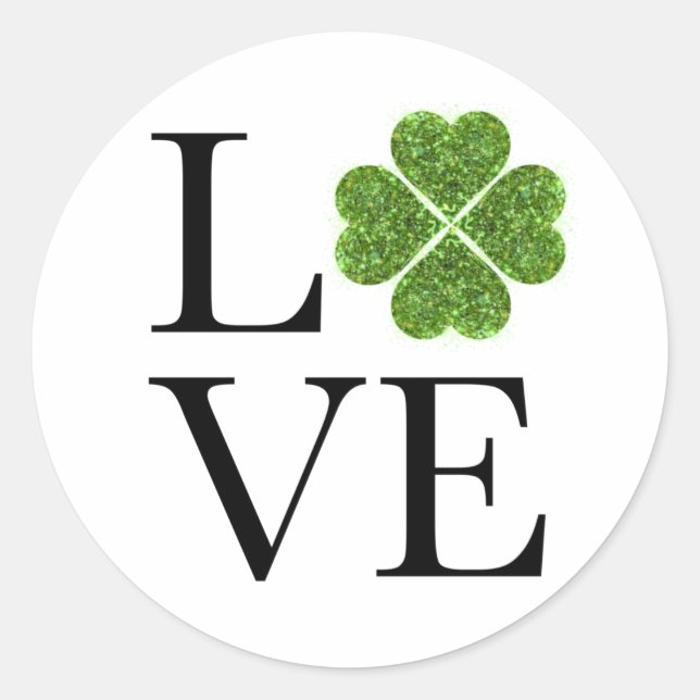 Sticker Rond LOVE green sparking clocher shamrock st patrick da (Devant)