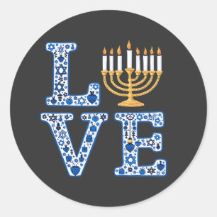 Sticker Rond Love Hanoukka Jewish Holiday Menorah
