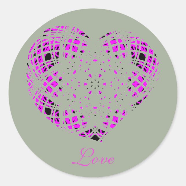 Sticker Rond Love Heart Pink Text (Devant)
