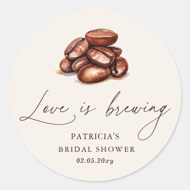 Sticker Rond Love is Brewing Coffee Beans Baby Shower (Devant)