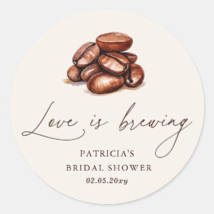 Sticker Rond Love is Brewing Coffee Beans Fête de Mariée