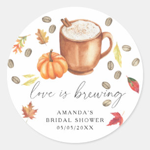 Sticker Rond Love is brewing Pumpkin Coffee Enterrement de vie