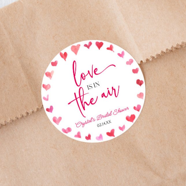 Sticker Rond Love Is In The Air Cœurs Rouges Roses Mariage (Créateur téléchargé)
