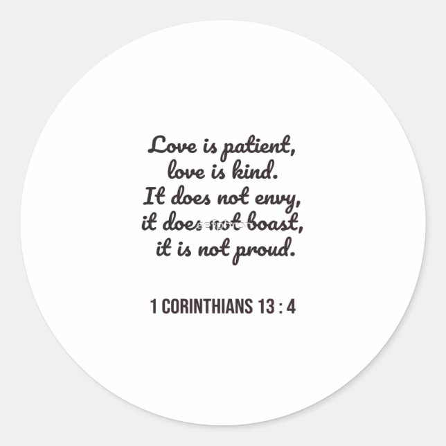 Sticker Rond Love Is Patient Bible Passage Timeless Appeal  (Devant)