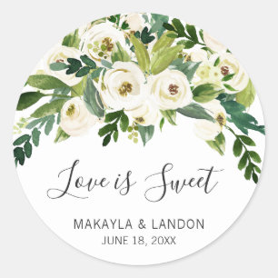 Sticker Rond Love Is Sweet Verdure Fleurie Mariage Blanc