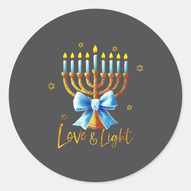 Sticker Rond Love Menorah Chanukah Light Hanukkah Blue Coquette (Devant)