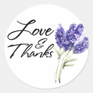 Sticker Rond Love & Merci, Fleurs de Lavande d'Aquarelle